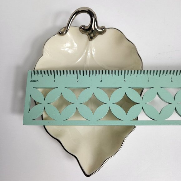 Lenox Candy Trinket Jewelry Dish Leaf With Silver Trim Vintage USA Home Decor - Picture 7 of 16